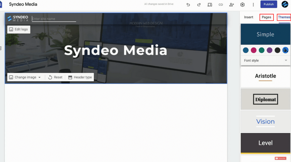 Select Google Sites Website Themes