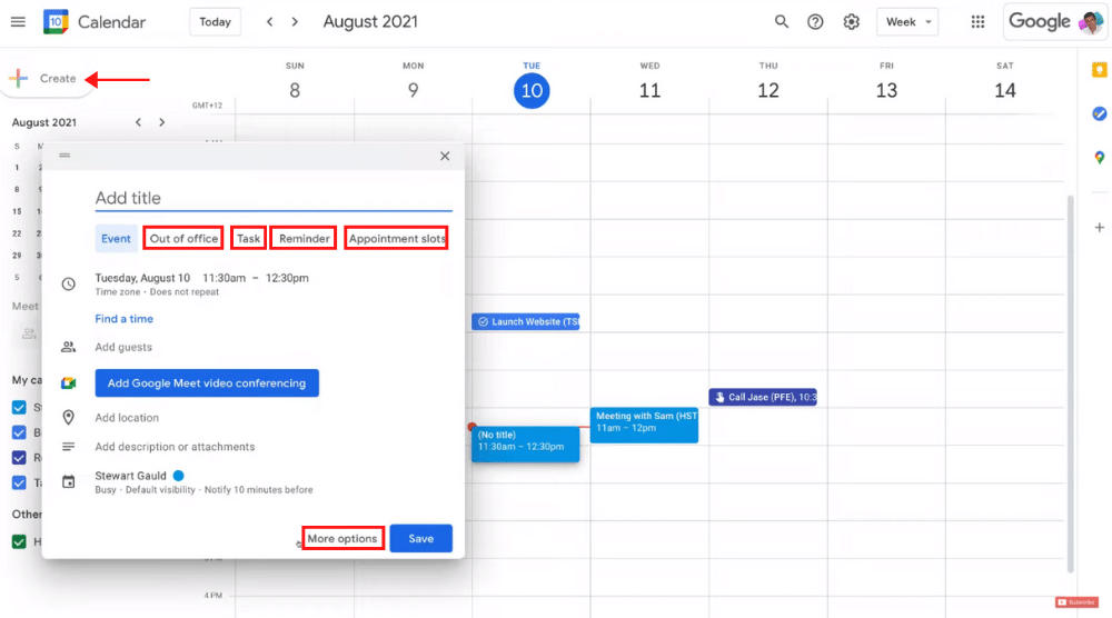 Create Calendar Event
