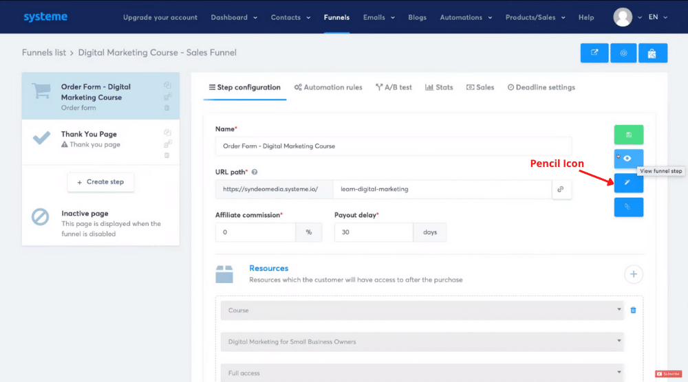 Customize the sales funnel pages