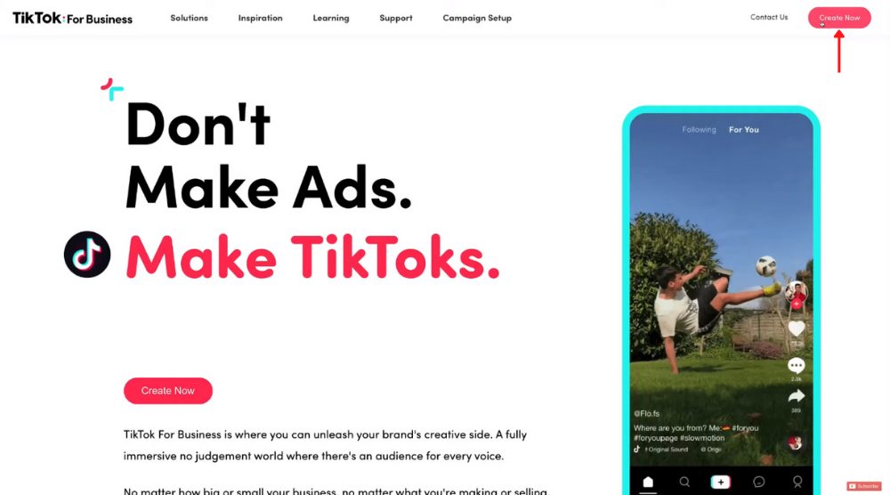 Create ‘TikTok for Business’ Account