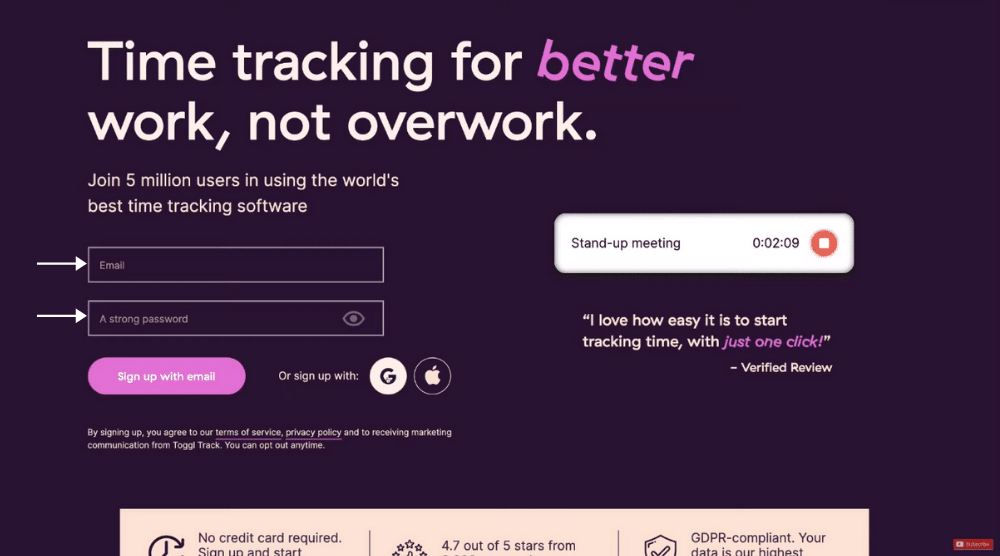 Sign Up for Toggl Track