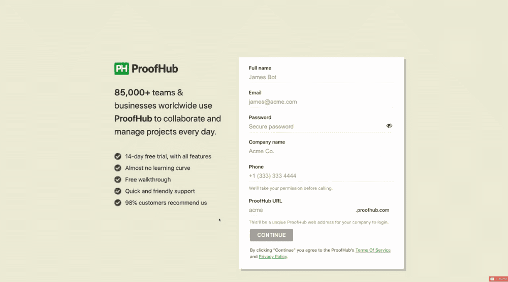 Create ProofHub Account