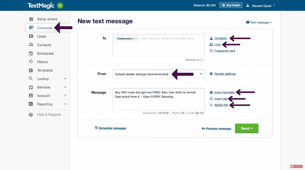 Compose (Create SMS Campaign)