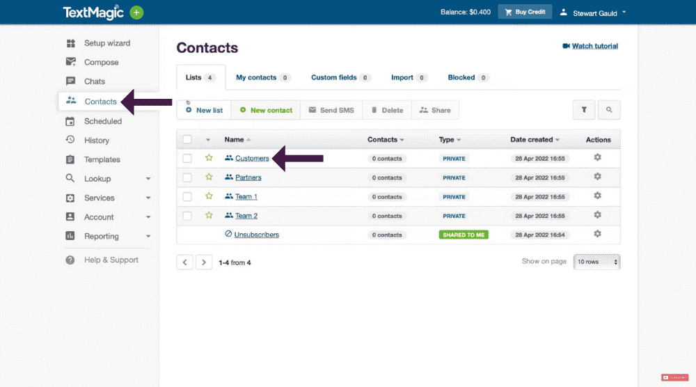 Manage Contacts & Lists