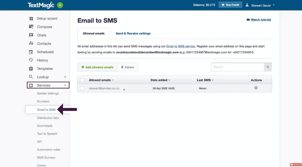 Use Email to SMS Feature