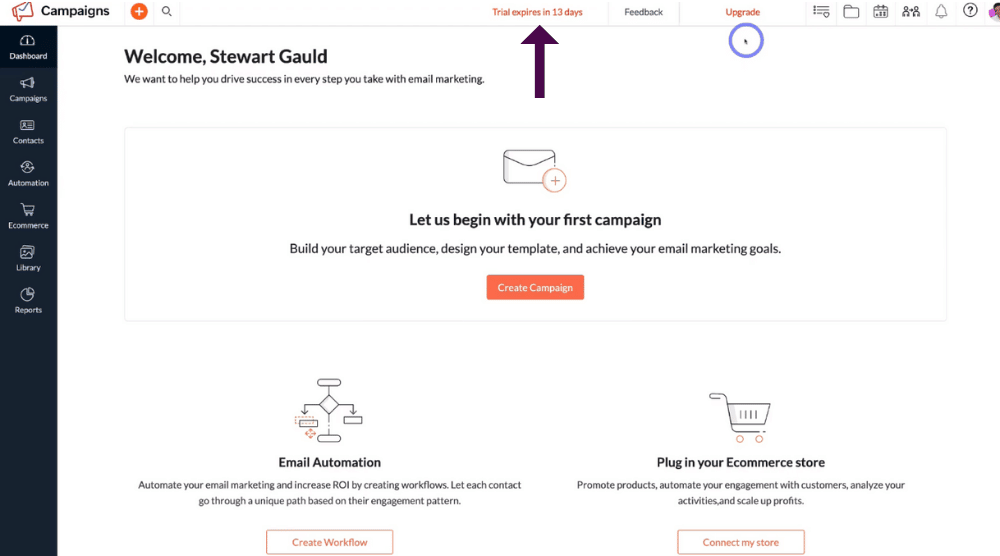 Campaigns Dashboard - Trial Account