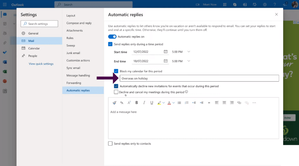 How to customize your out of office Outlook auto replies