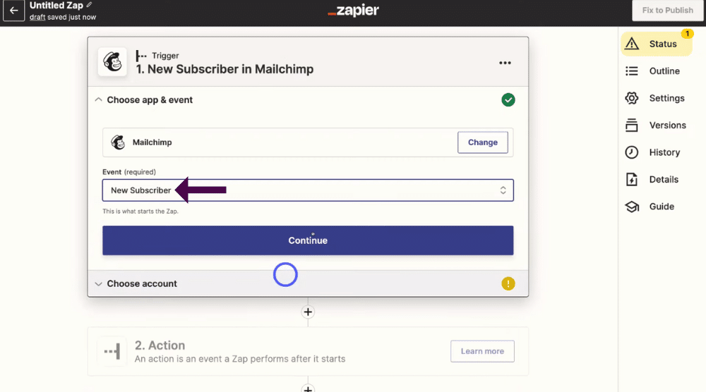How to set up a MailChimp trigger and event