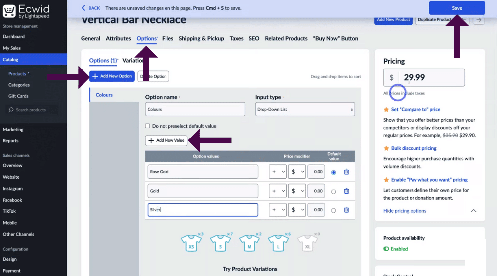 How to add product options to your online store?