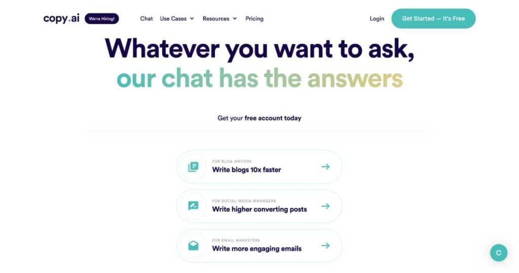 Copy.ai AI writing softare and AI tool