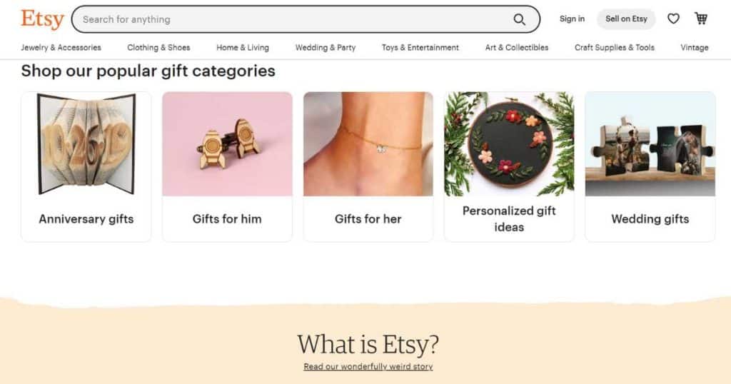 Etsy homepage