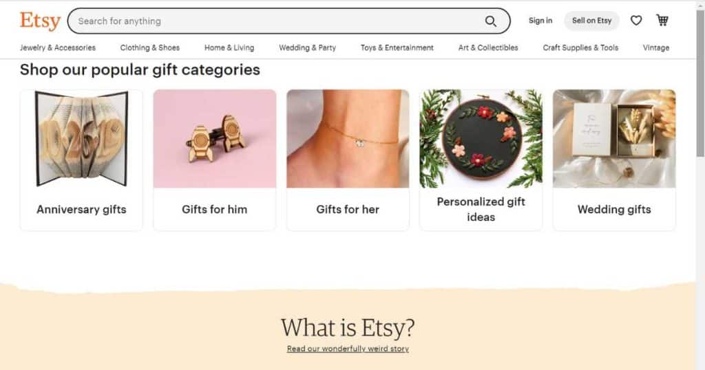 Etsy homepage