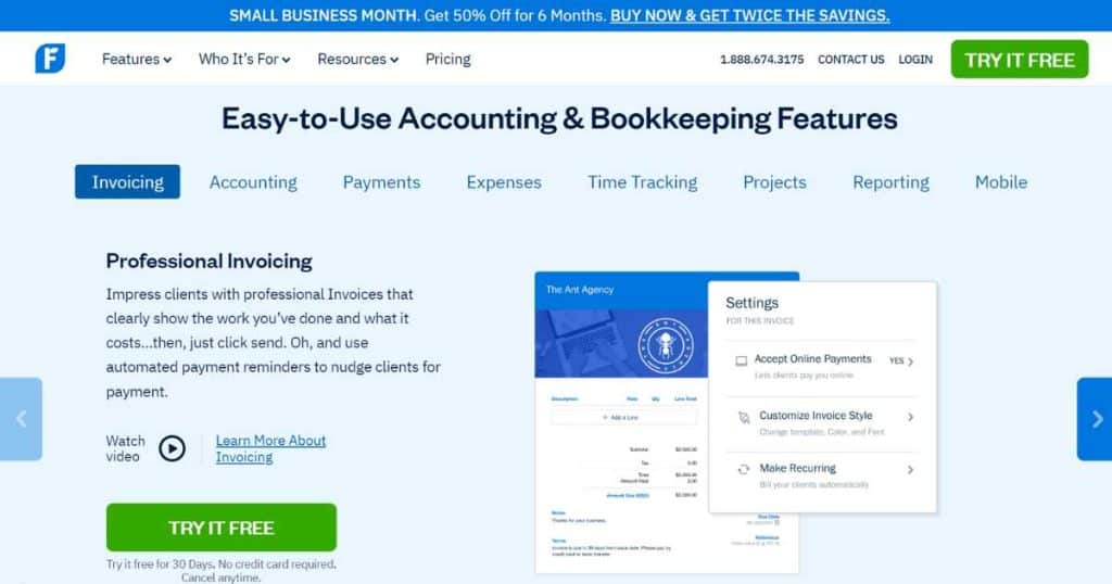 FreshBooks homepage