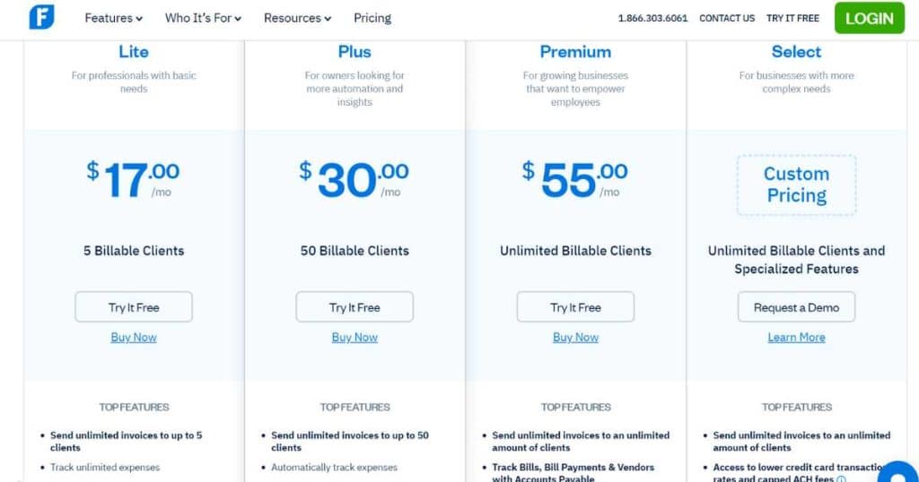 FreshBooks pricing May 2023