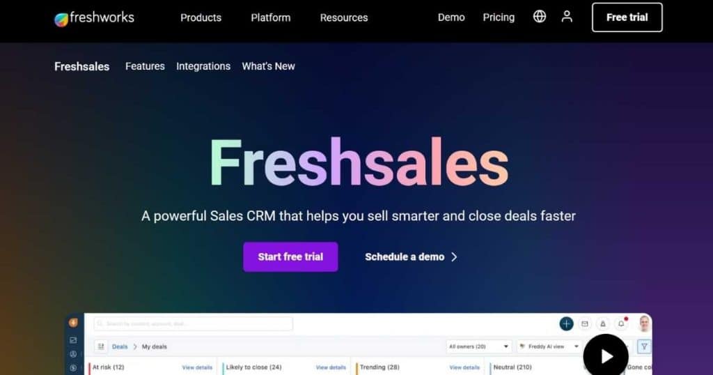 Freshworks CRM homepage