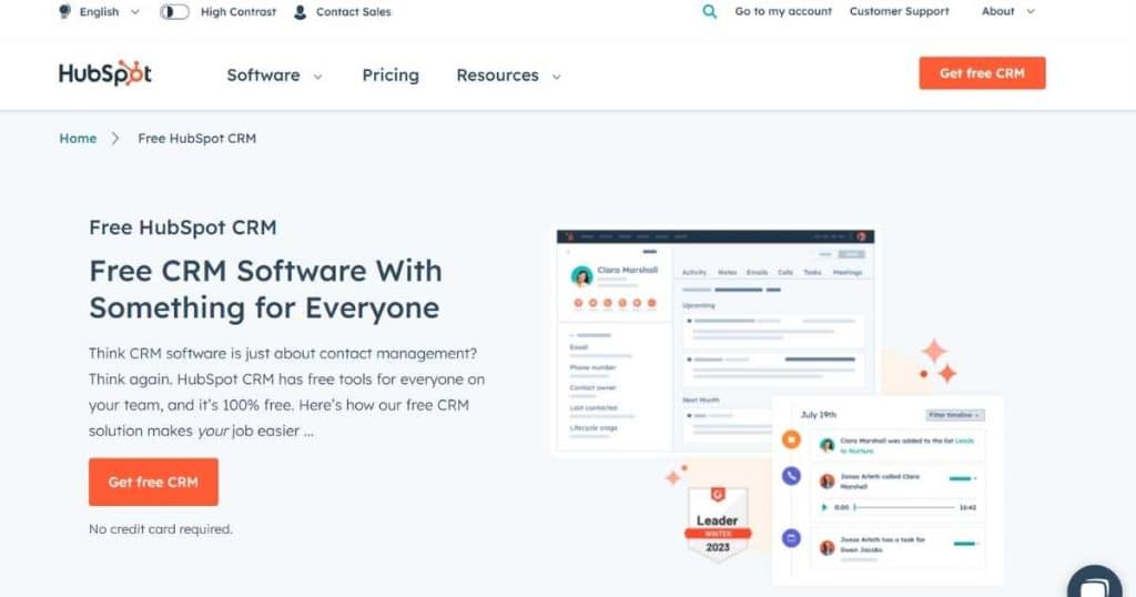 HubSpot CRM homepage