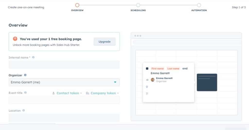 HubSpot CRM scheduling page