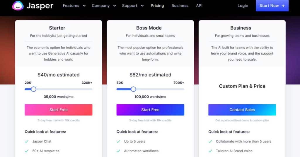 Jasper.ai pricing plans