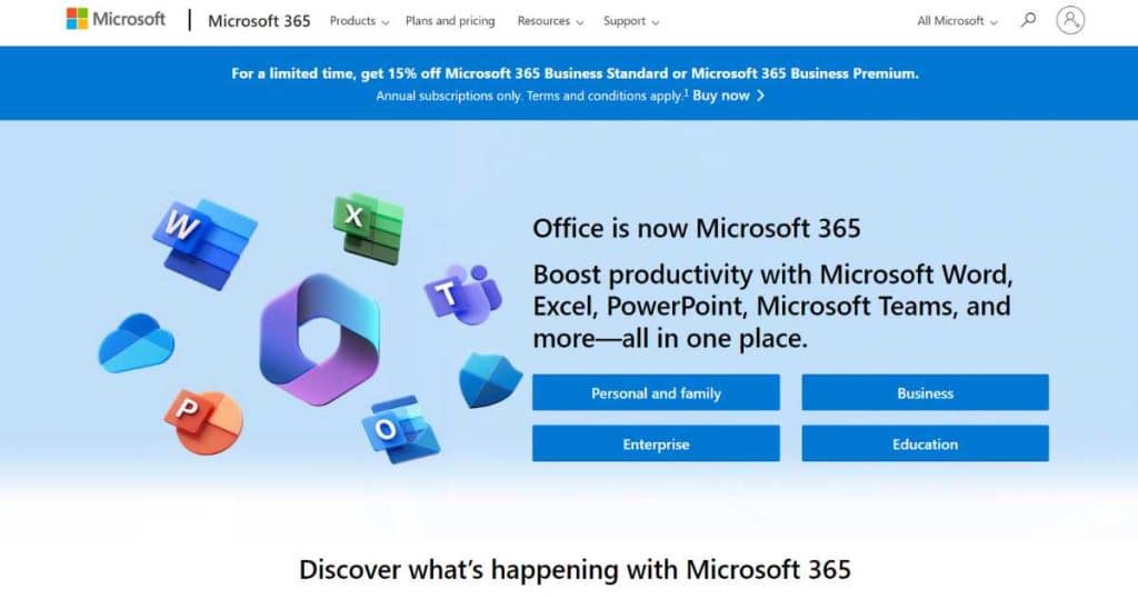 Microsoft 365 homepage