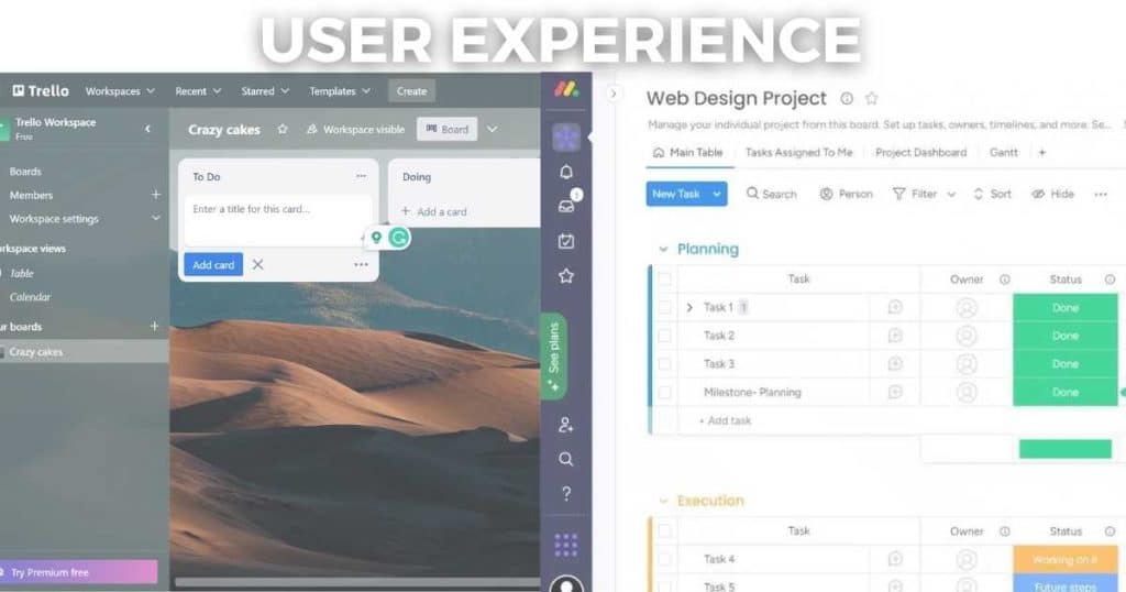 Monday vs Trello user experience