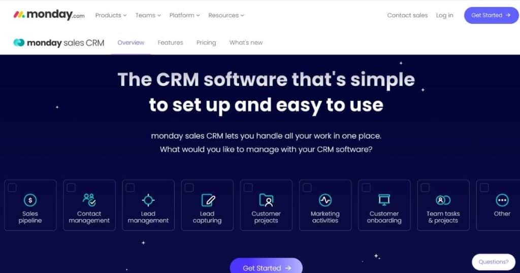 Monday.com CRM homepage