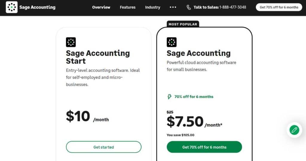 Sage Accounting pricing May 2023