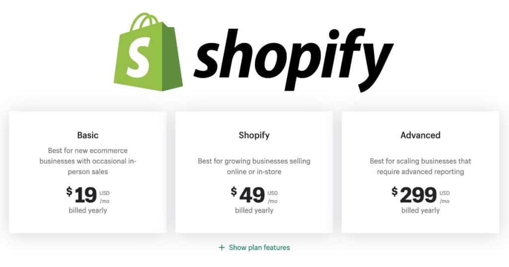 Shopify pricing 2023