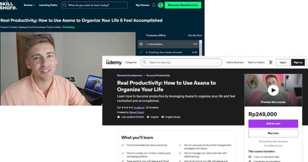 Skillshare vs Udemy Stewart Gauld Asana course (image)