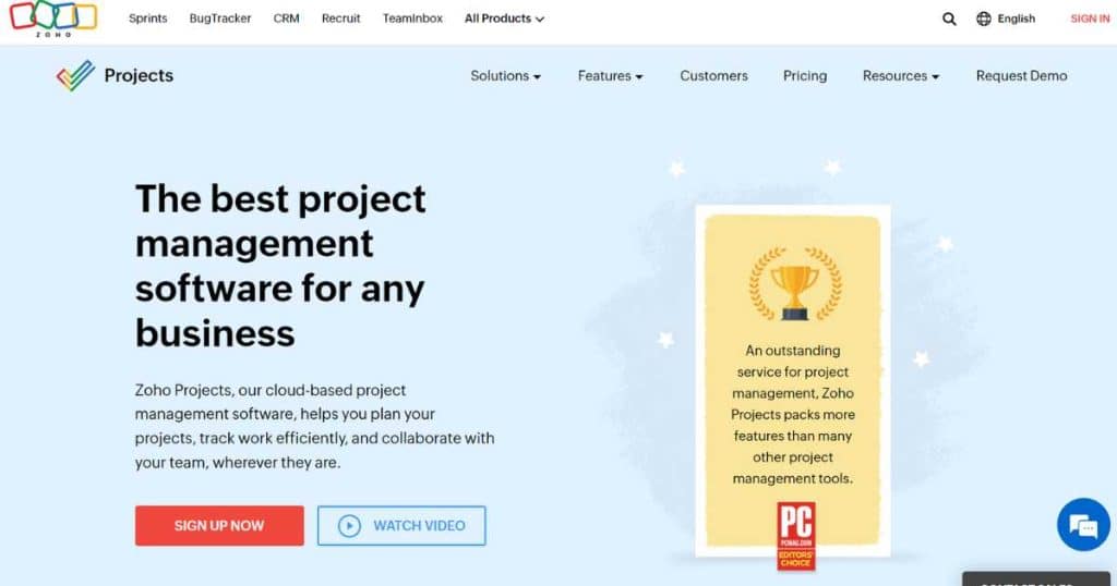 Zoho Projects homepage