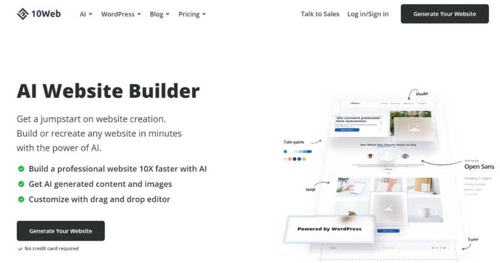 10Web AI builder homepage