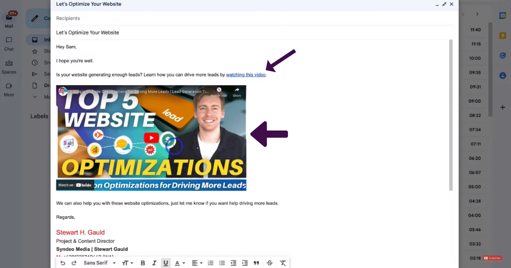 How to embed videos in Gmail?