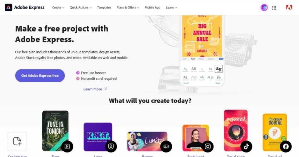 Adobe Express homepage