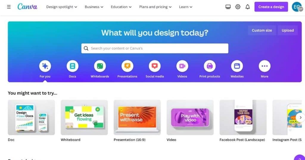 Canva homepage