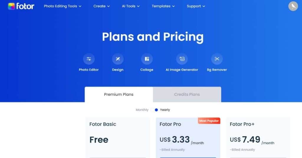 Fotor pricing June 2023