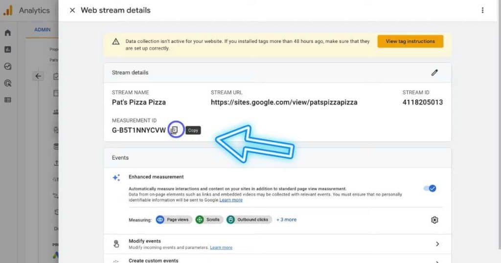 Google Analytics 4 copy measurement ID