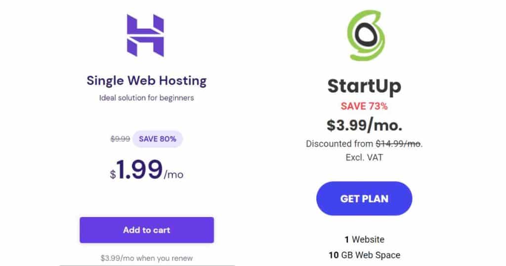 Hostinger vs Siteground pricing