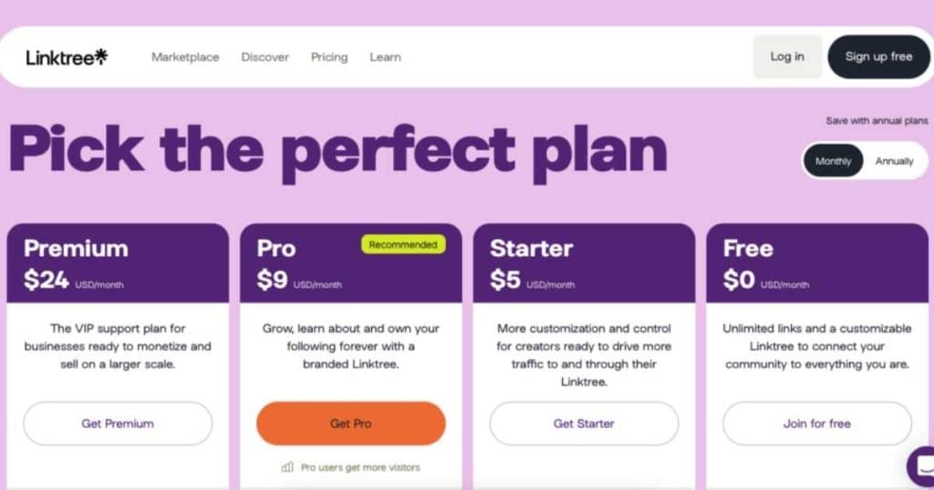 Linktree pricing plans June 2023