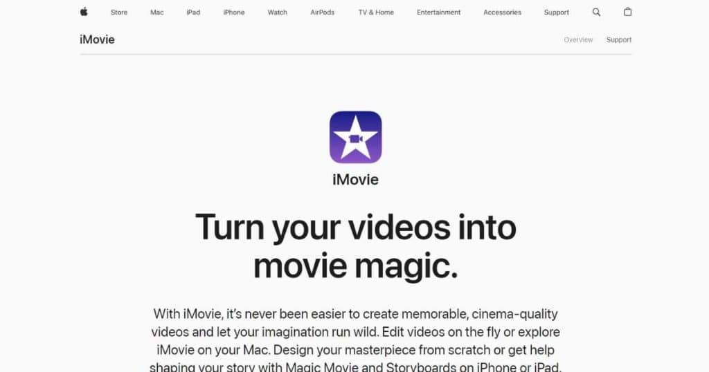 iMovie homepage