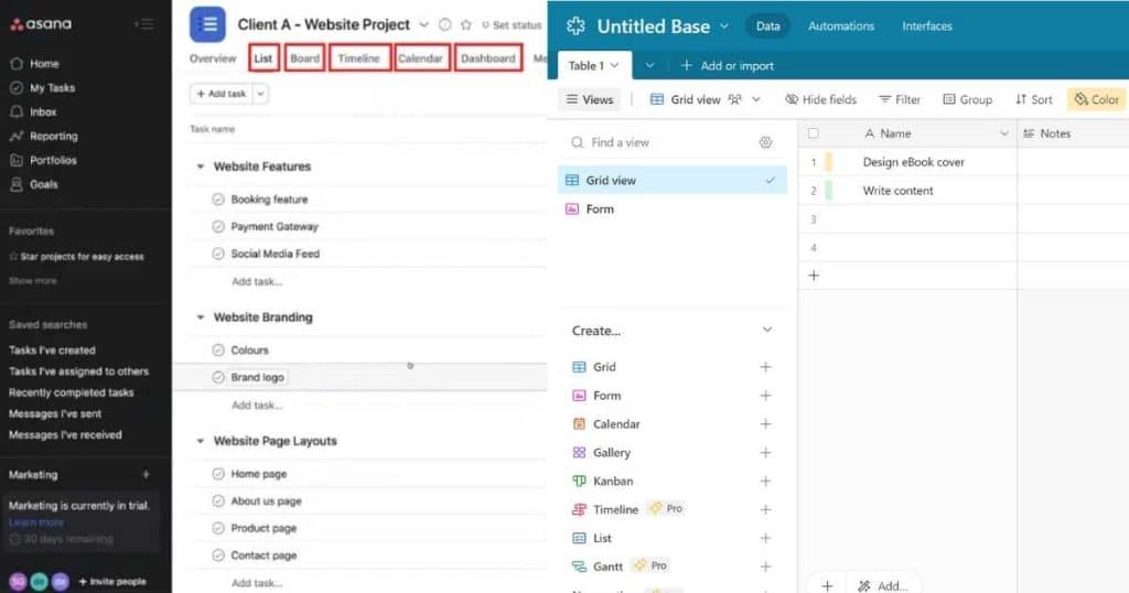 Airtable vs Asana ease of use