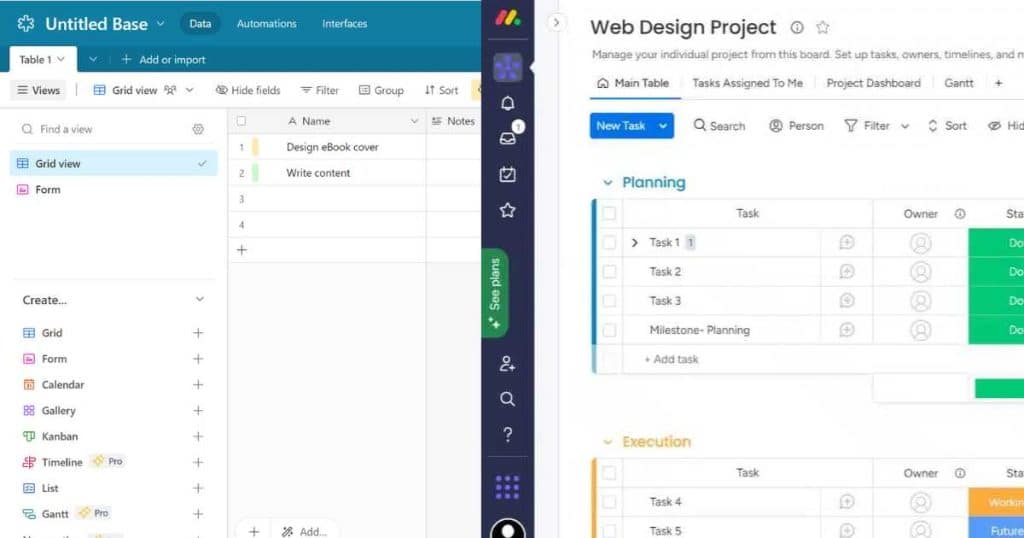 Airtable vs Monday ease of use