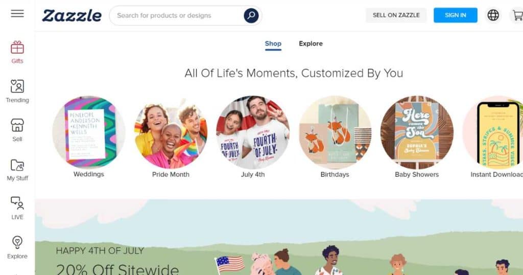 Zazzle homepage