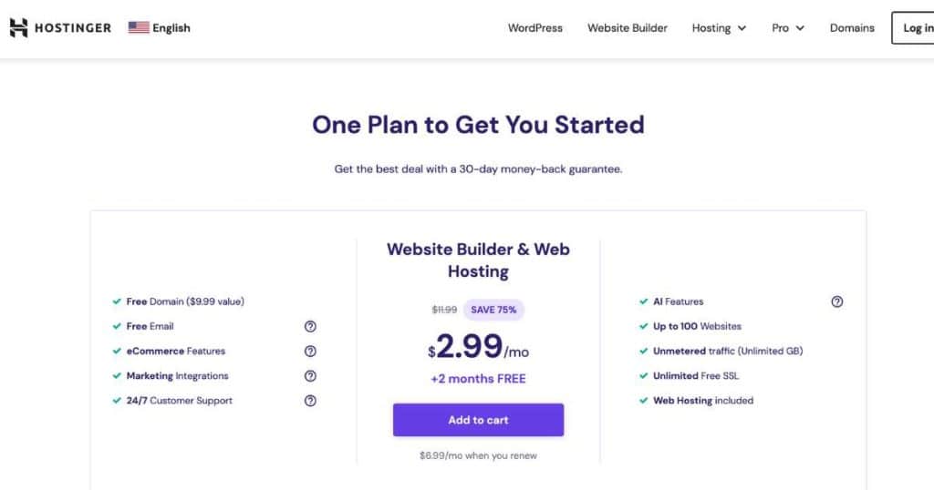 Hostinger AI website builder pricing