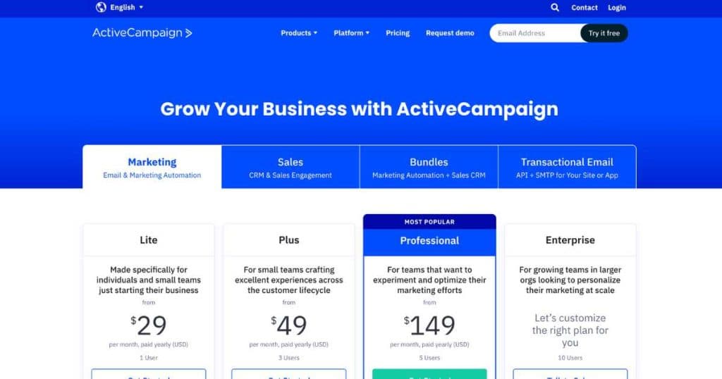 ActiveCampaign Pricing