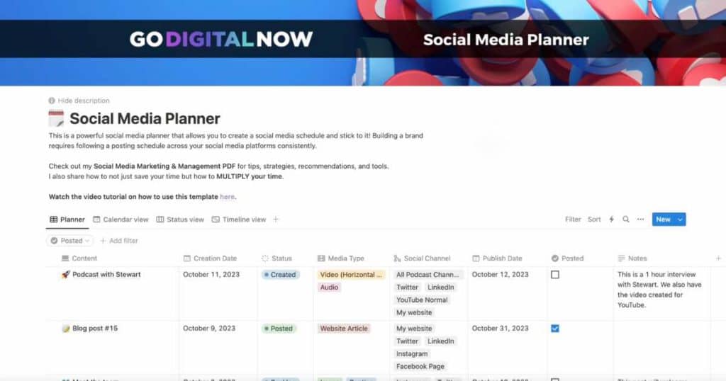 Notion Social Media Content Planner