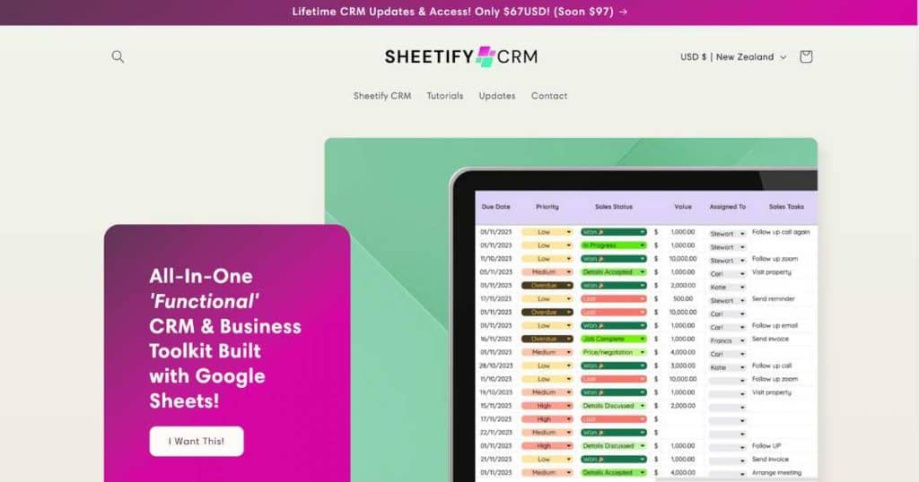 My Google Sheets Sales Tracker Template Sheetify CRM