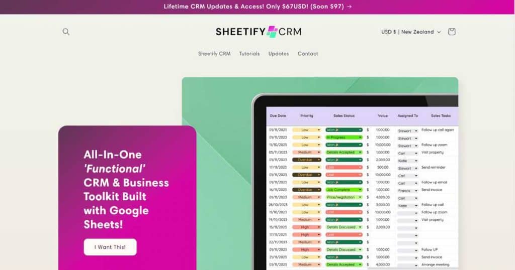 My Google Sheets Dashboard Template Sheetify CRM