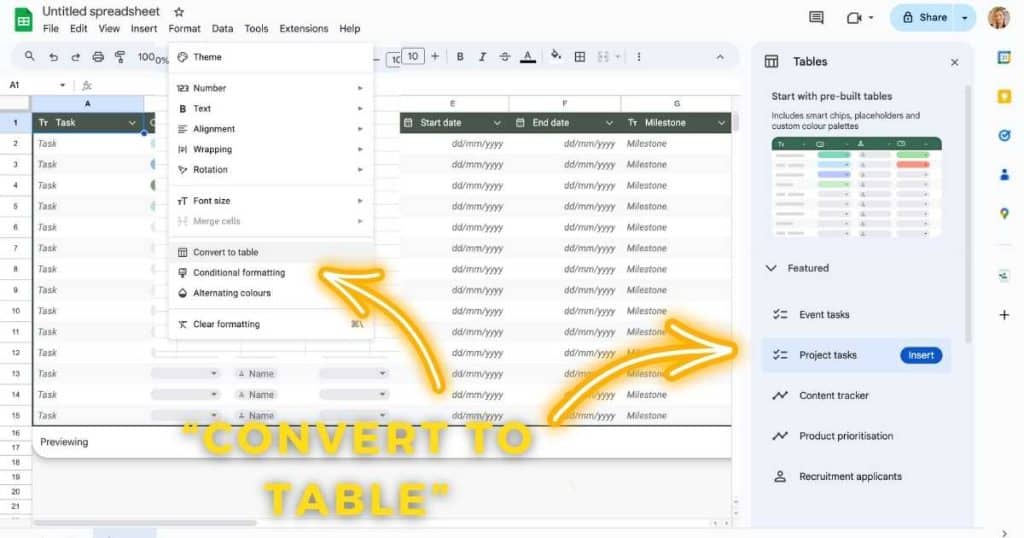 Does Google Sheets Have a Table Function_