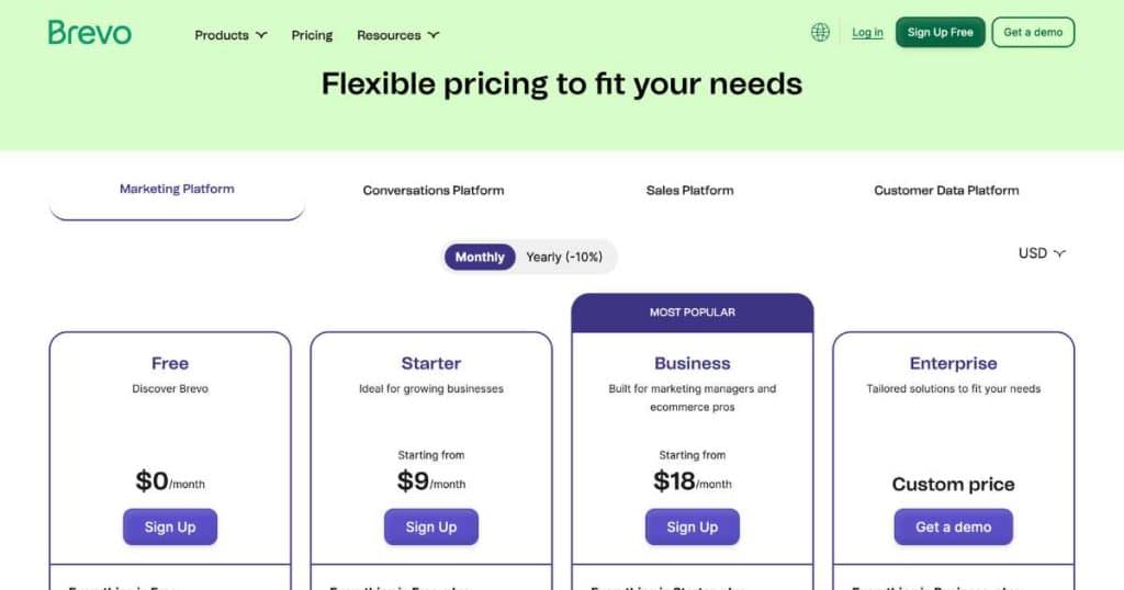 Brevo Marketing Platform Pricing Plans April 2025