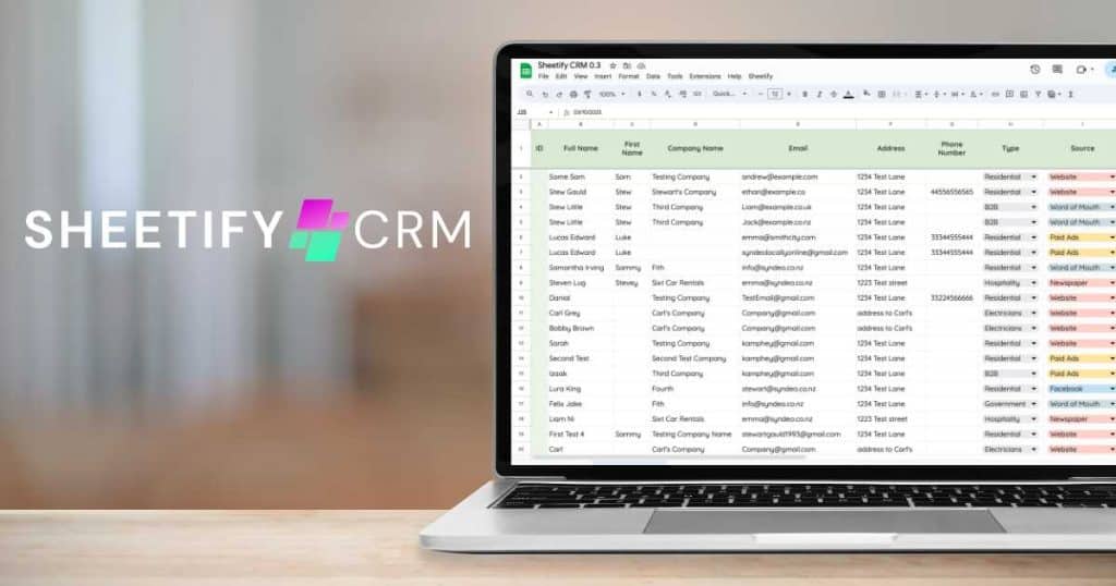 Sheetify CRM Google Sheets small business template